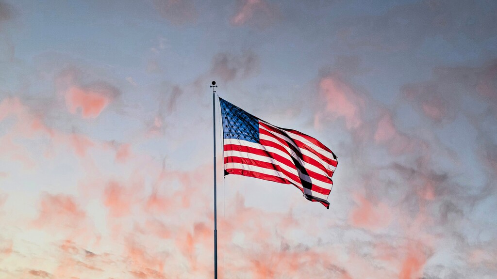 US flag in the sky.