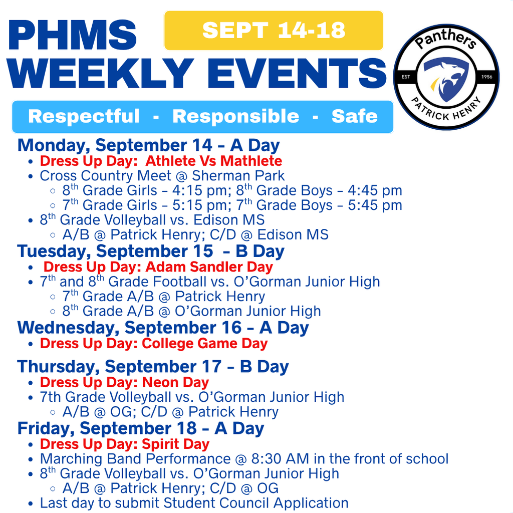 Weekly Events at Patrick Henry