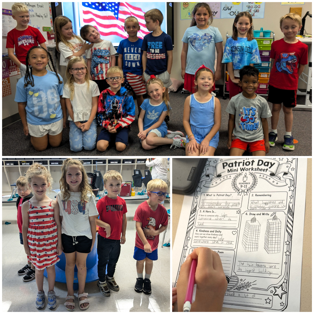Students dressed in red, white, and blue for Patriot Day.