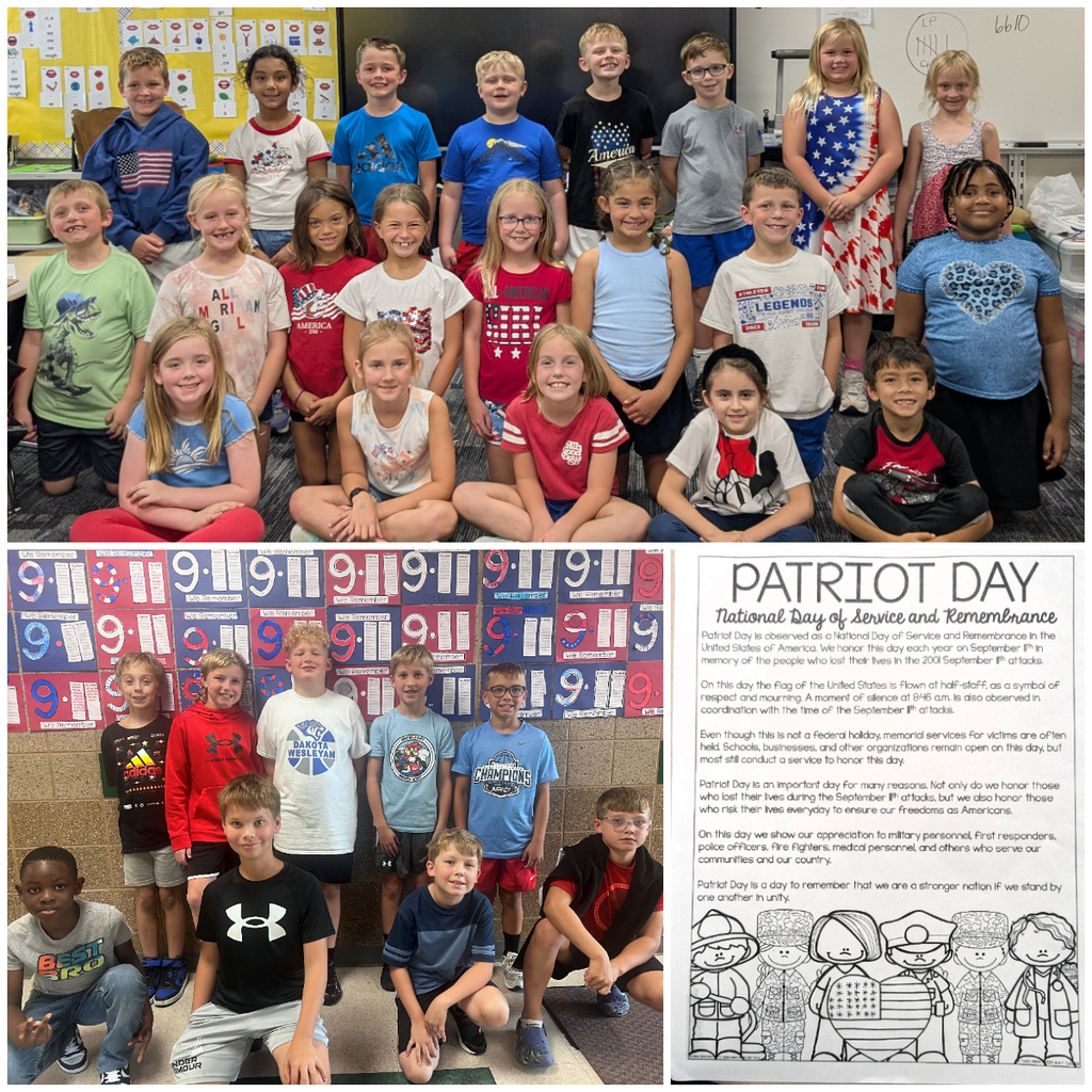 Students dressed in red, white, and blue for Patriot Day.