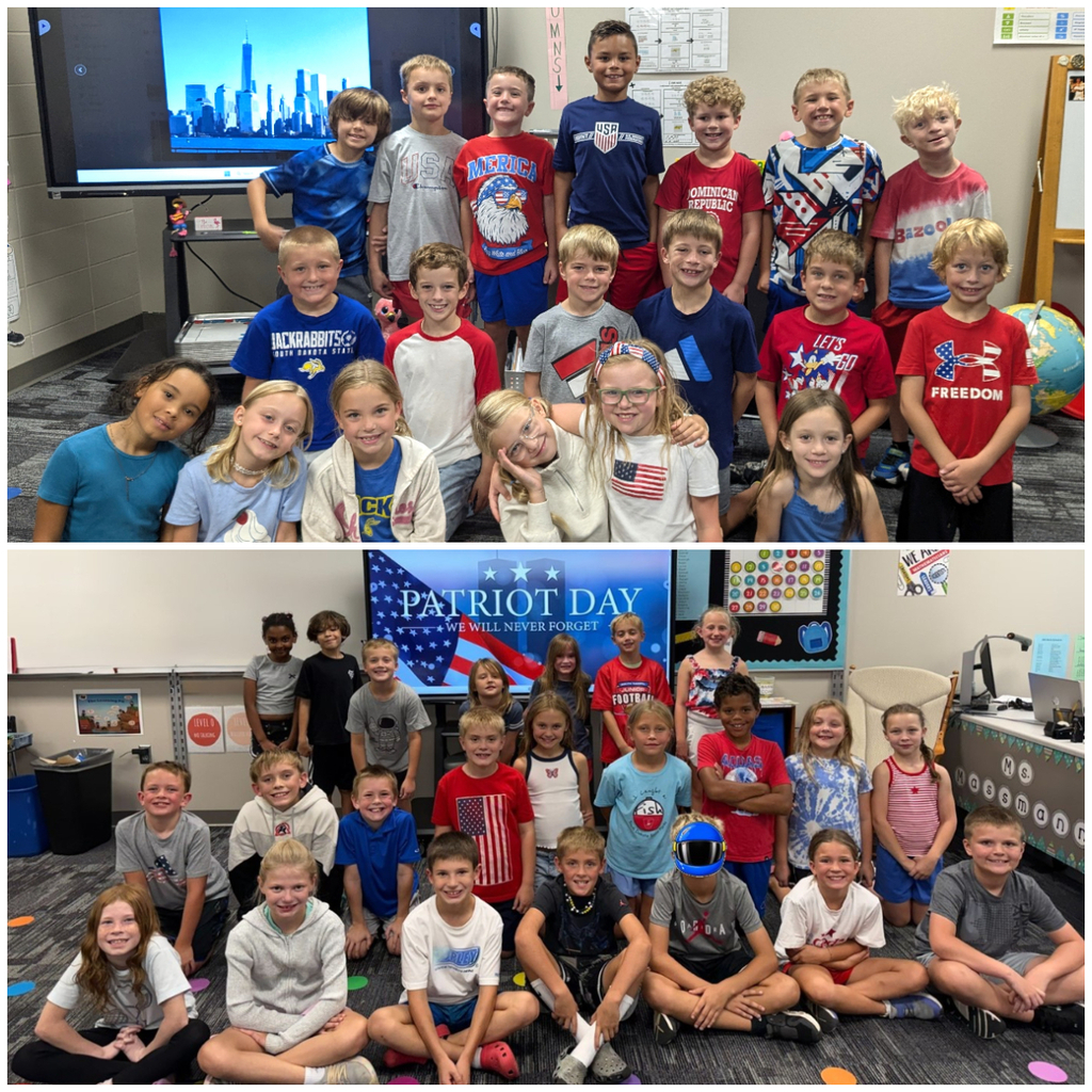 Students dressed in red, white, and blue for Patriot Day.