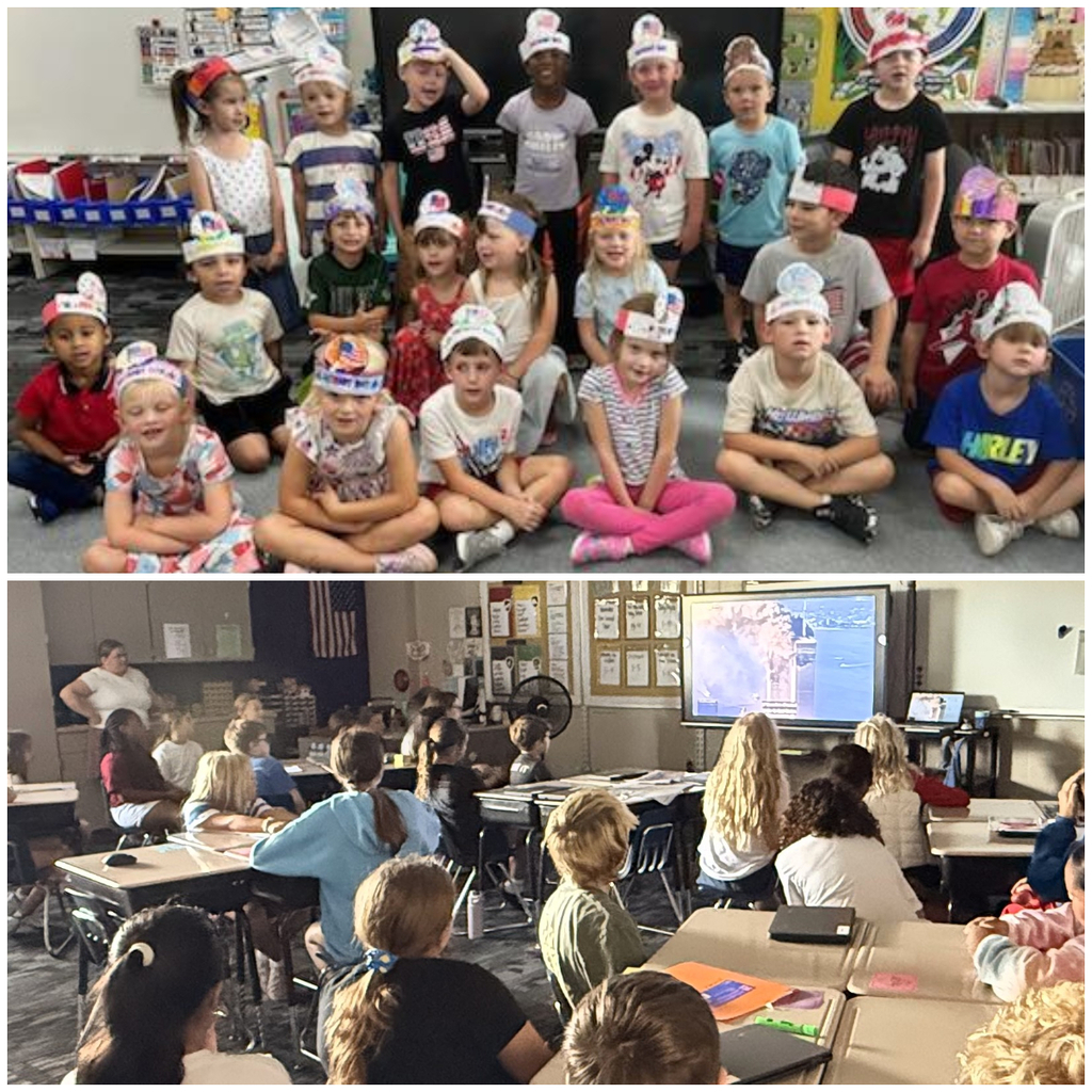 Students dressed in red, white, and blue for Patriot Day.