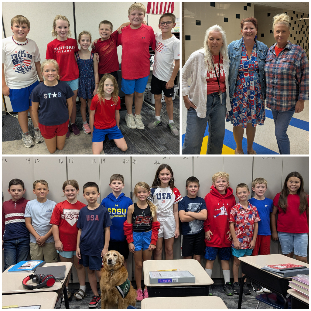 Students dressed in red, white, and blue for Patriot Day.