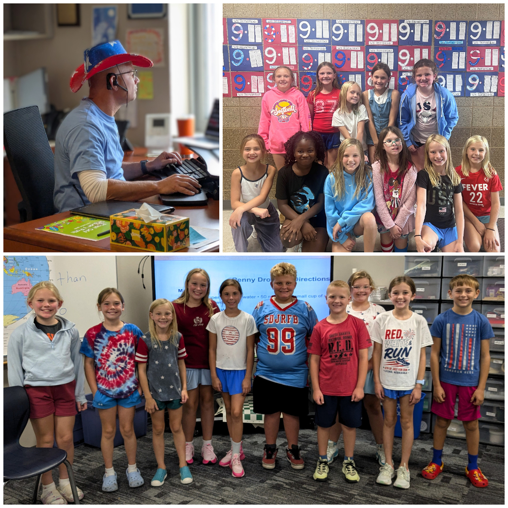 Students dressed in red, white, and blue for Patriot Day.