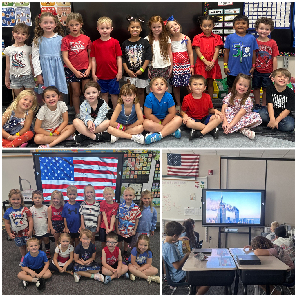 Students dressed in red, white, and blue for Patriot Day.