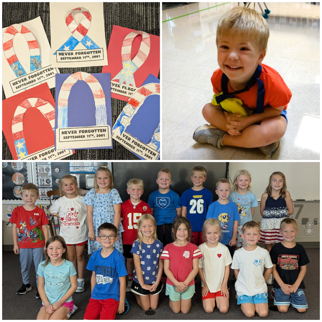 Students dressed in red, white, and blue for Patriot Day.