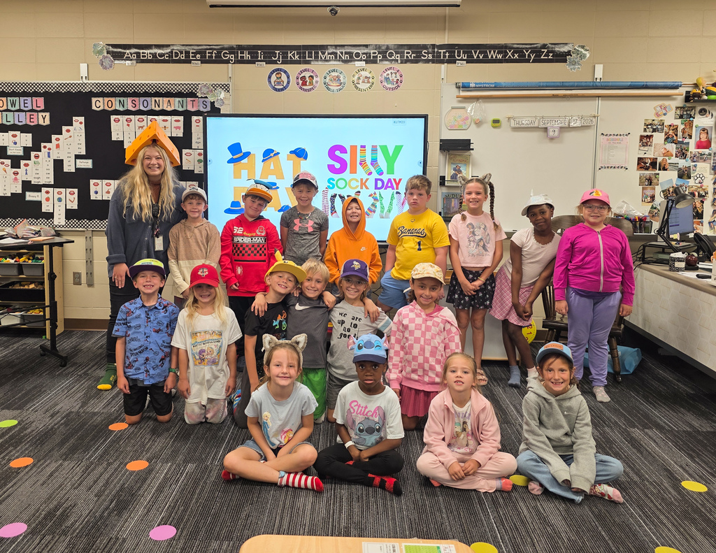 Students wearing hats for hat day