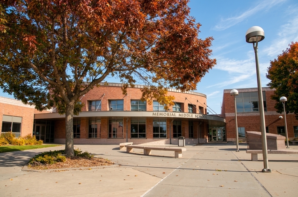 Autumn leaves outside Memorial Middle School on the first day of fall.