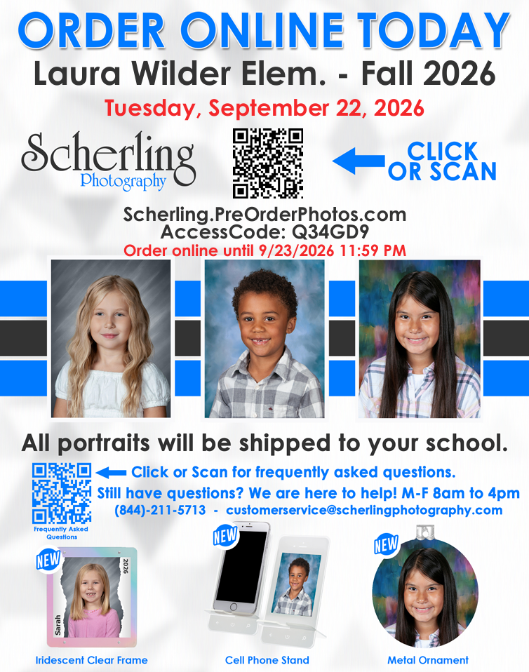 ORDER ONLINE TODAY Laura Wilder Elem. Fall 2026 Picture Day Ordering