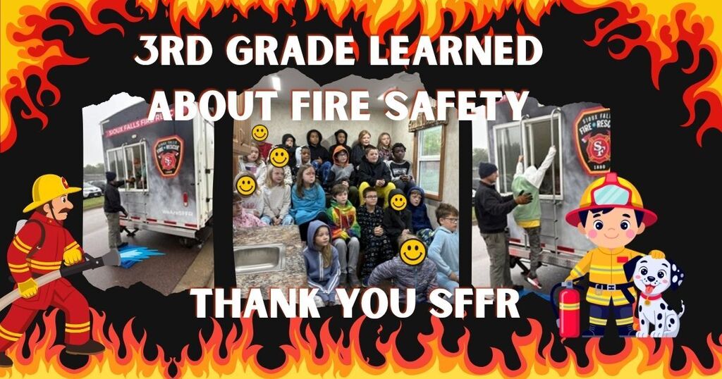 3rd grade students with the Sioux Falls Fire Rescue mobile house.
