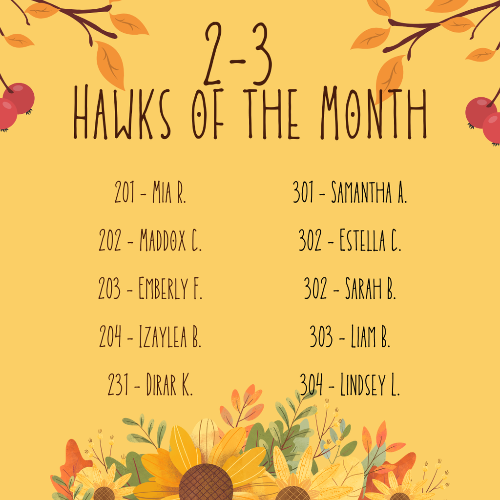 yellow background with 2-3 student of the month names