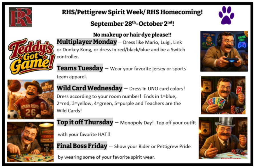 Homecoming dress up days flyer 