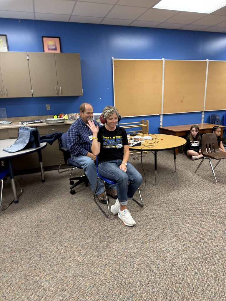 Mrs. Rockvam getting her hearing tested. 