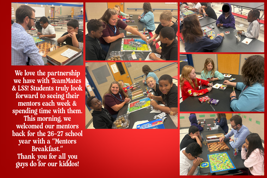 we love the partnership we have with TeamMates & LSS! students truly look forward to seeing their mentors each week & spending time with them. This morning, we welcomed our mentors back for the 26-27 school year with a mentor's breakfast. Multiple photos of students talking & playing games with their mentors