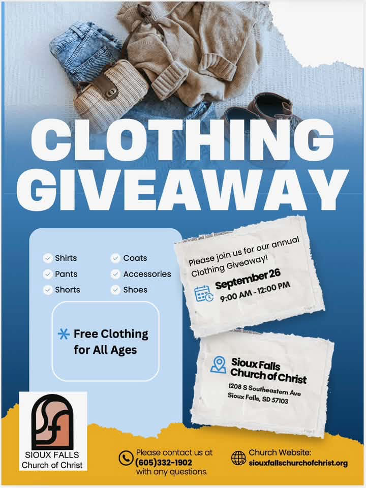 Poster of clothing giveaway.