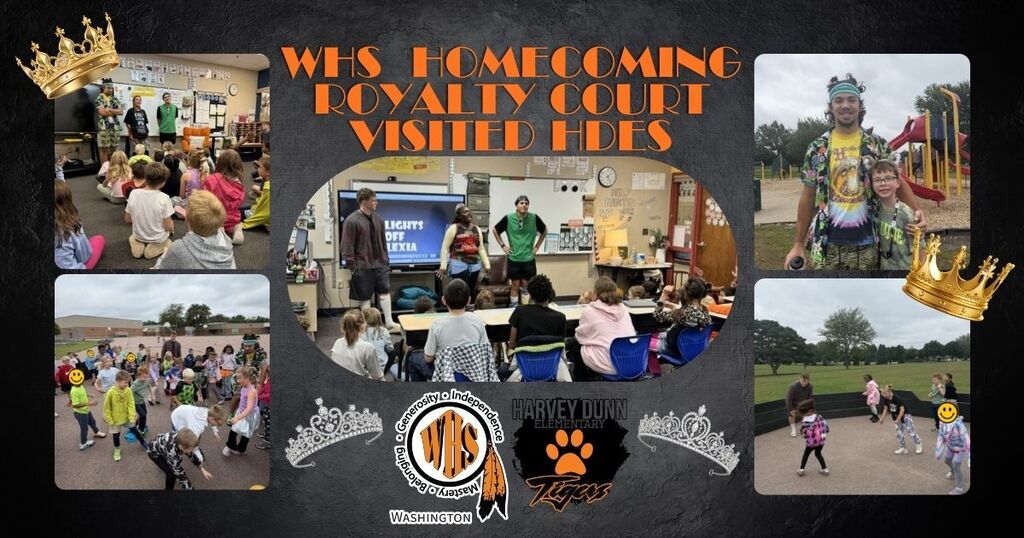 Washington High School students from the Homecoming Royalty Court visiting classrooms and playing at recess
