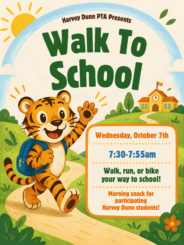Cartoon tiger walking to school