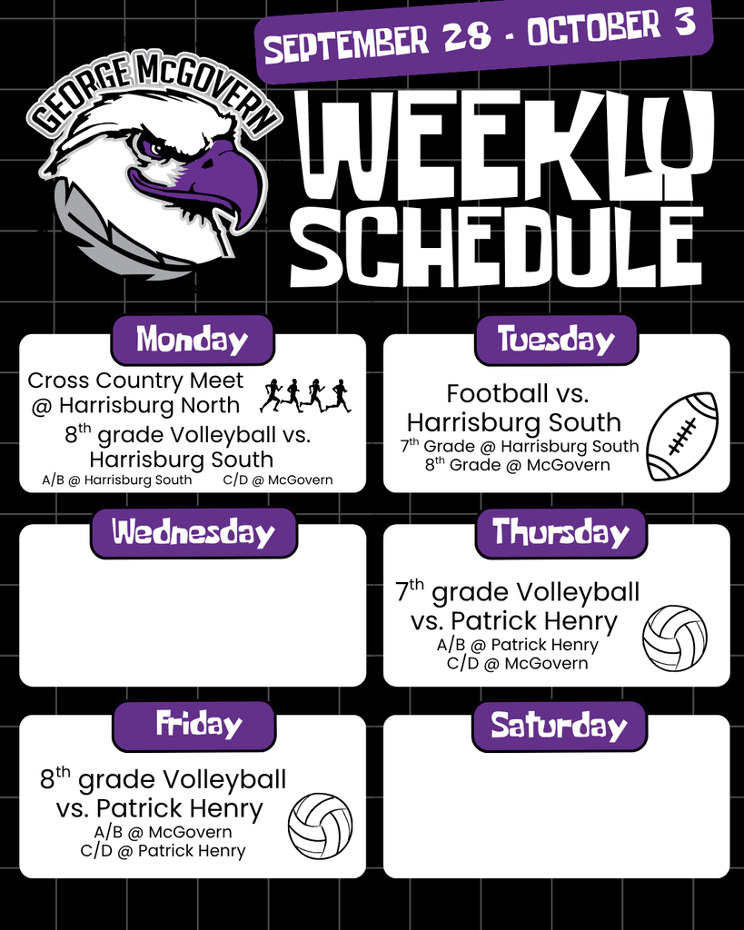 Weekly schedule for September 28 - October 30. 