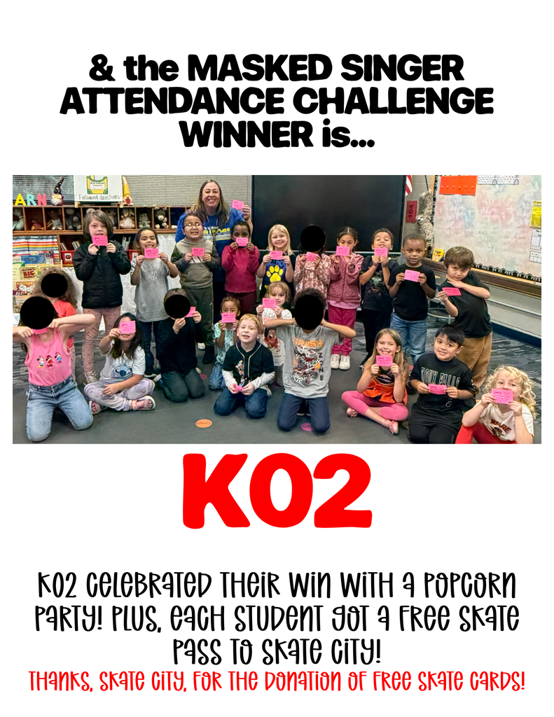 Picture of friends in K02 holding their free skate cards from Skate City (THANK YOU) after having a popcorn party to celebrate winning the masked singer attendance challenge