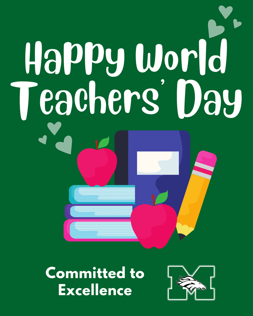 Green and white graphic reading "Happy World Teachers Day. Committed to Excellence" with the Memorial Middle School logo at the bottom.