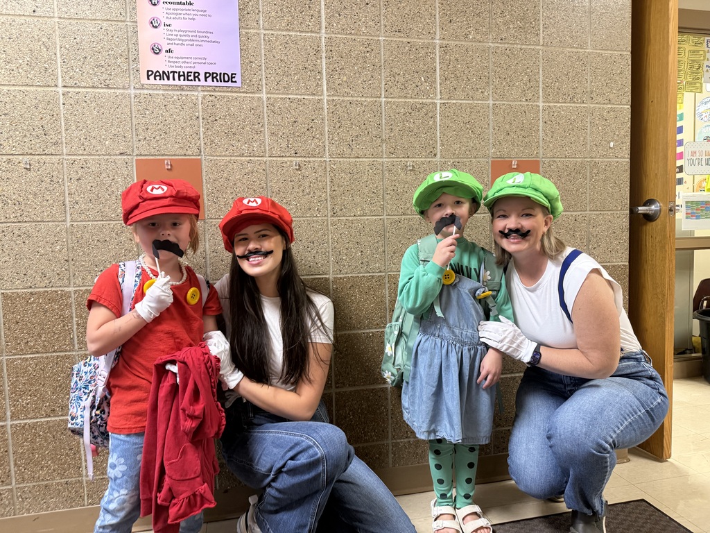 Teachers and students dressed like Mario and Luigi 