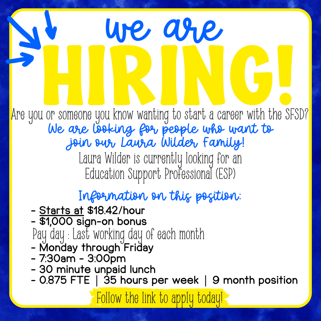 we are hiring! ESP starts at $18.42 hour with $1,000 sign-on bonus Monday - Friday from 730am - 3pm with a 30 minute unpaid lunch