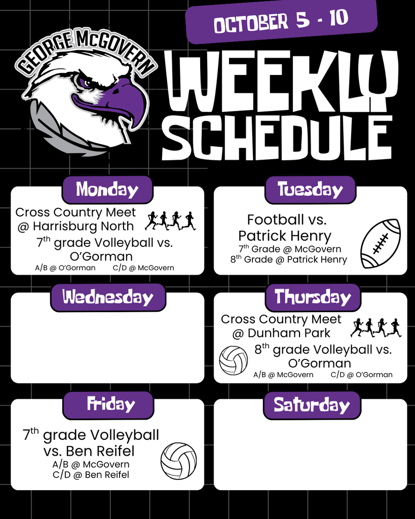 Weekly schedule for October 5-10.