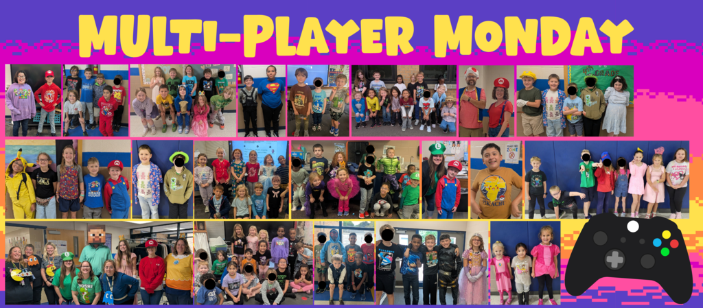 Photos of students dressed up as video game characters for Multi-Player Monday!