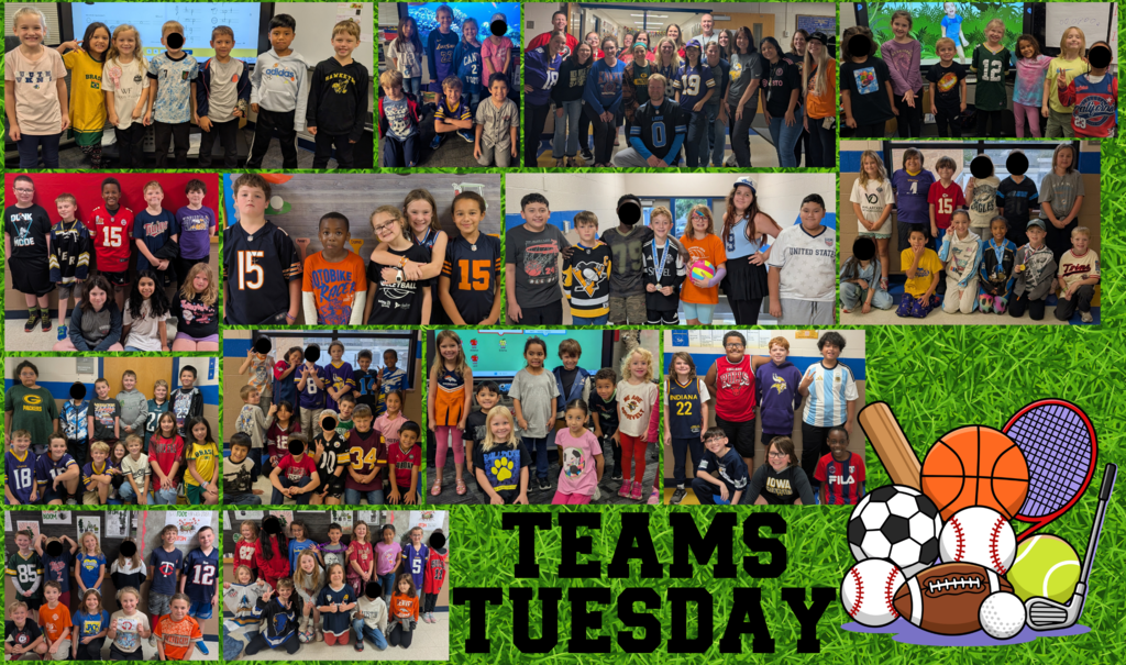 photos of students dressed up for teams Tuesday!