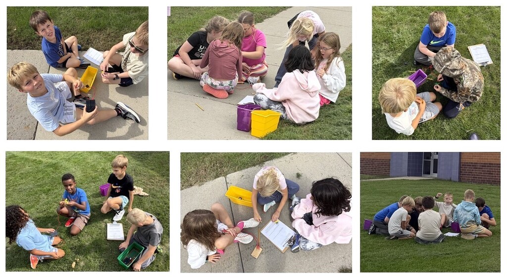 Students creating an electrical system outside. 