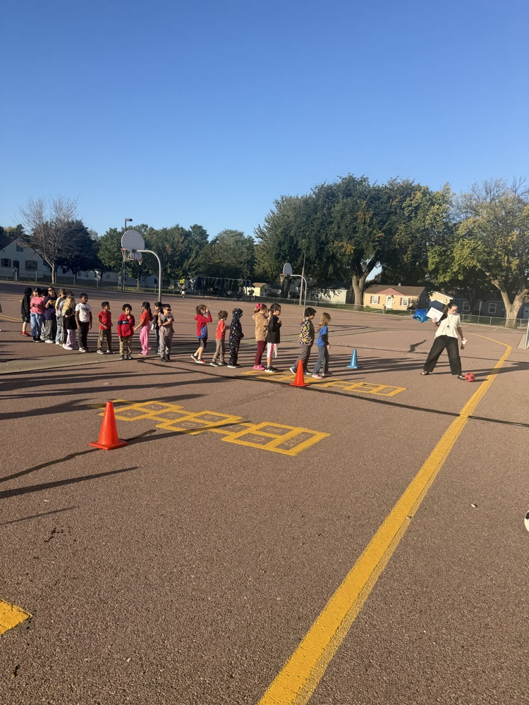Class lined up to kick the ball