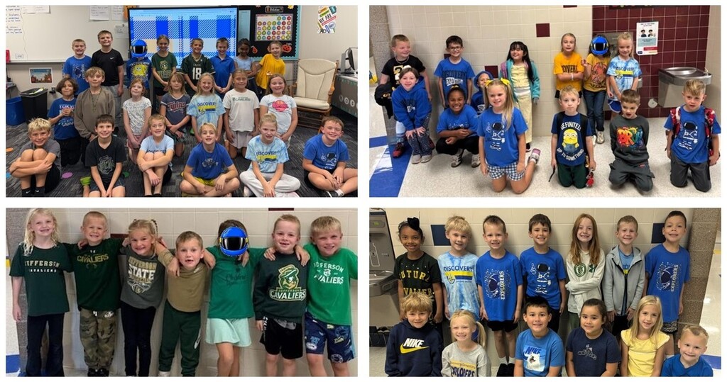 Classroom of students dressed up in spirit wear for homecoming week. 