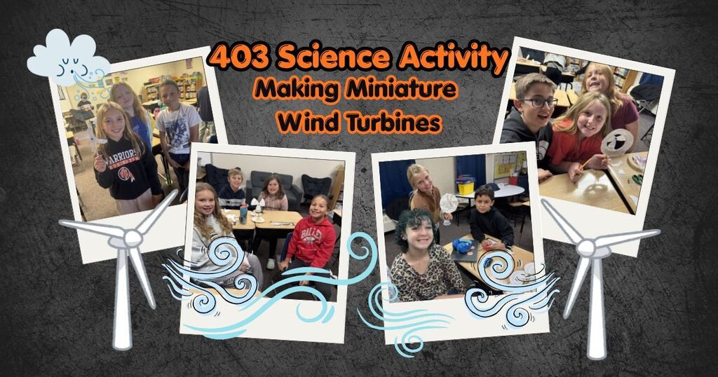 4th grade students excitedly working in groups to create mini wind turbines during science class.
