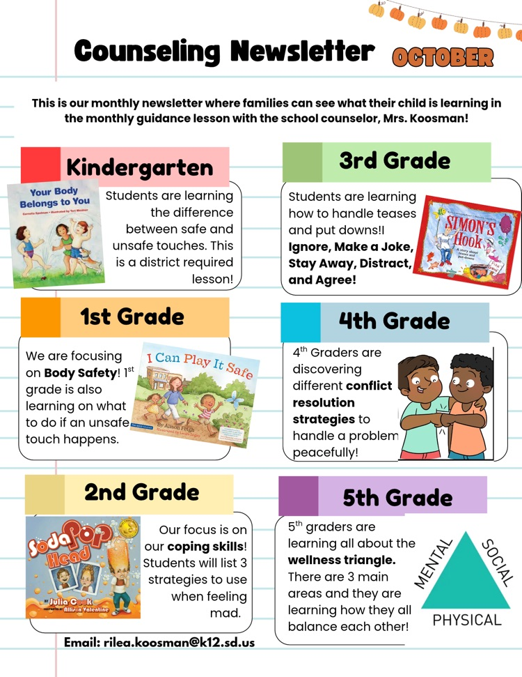overview of counseling lessons for each grade level