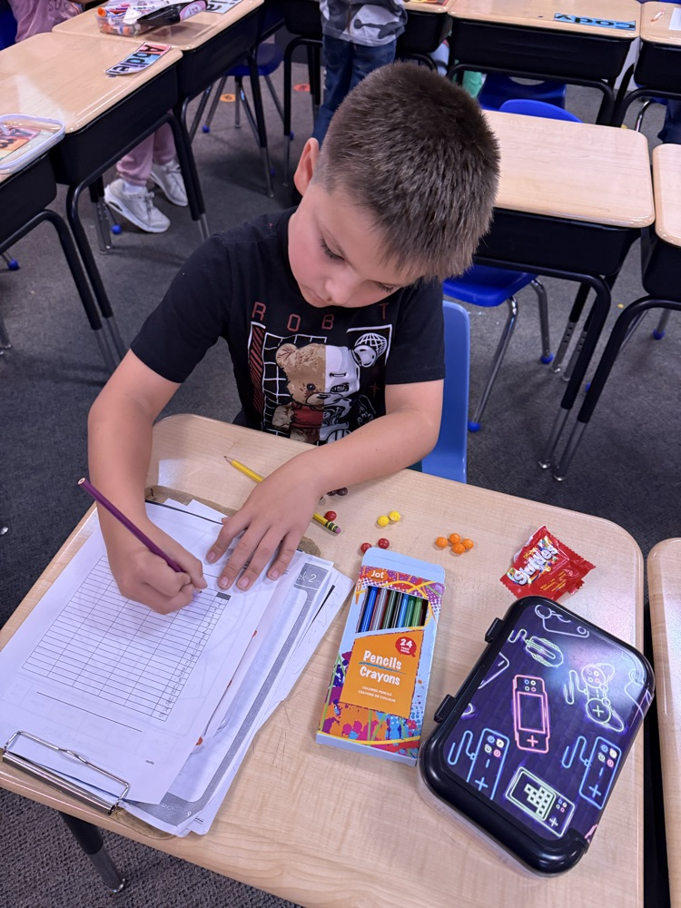 a student graphing with skittles