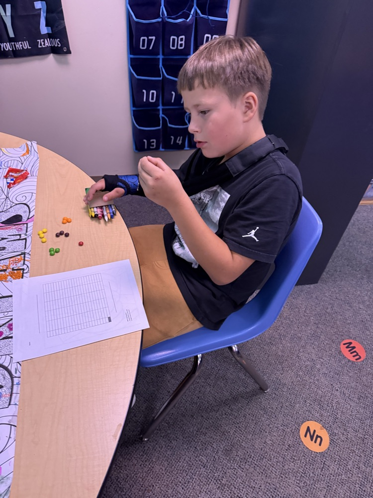 a student graphing with Skittles