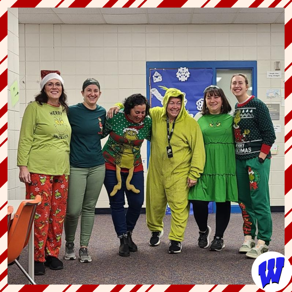 Whittier staff and students dress up for the 12 Days of Christmas Outfits.