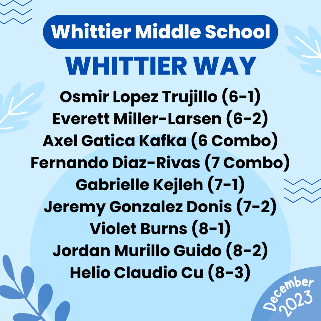 December 2023 Whittier Way students