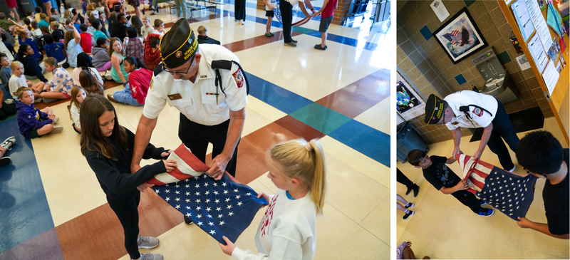 Students learn how to properly fold an American flag