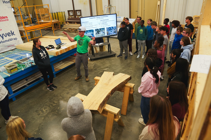 Students learn about a home construction class at the Career and Technical Education Academy in Sioux Falls