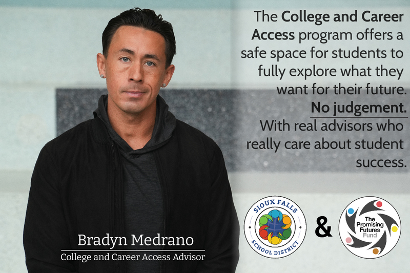 Portrait of Bradyn with a quote about the College and Career Access Program