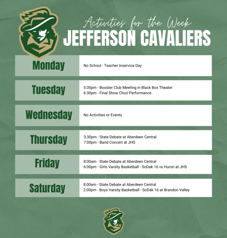List of activities happening this week for Jefferson HS