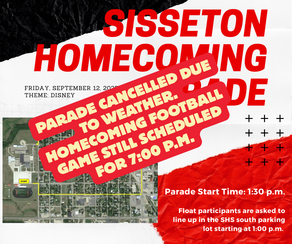 Unfortunately, today's homecoming parade has been cancelled due to the weather. The homecoming football game is still scheduled for 7:00 p.m. tonight. Parents may still pick up MS/Elementary students before 2:40. If not picked up, students will still be dismissed this afternoon at 2:40 (HS/MS) and 2:50 (WS).