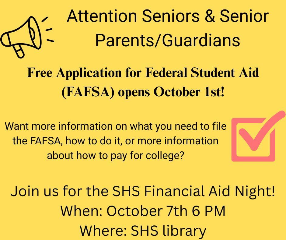 Free Application for Federal Student Aid Opens October 1st.