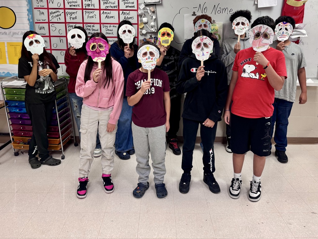 Sixth grade students learned about Dia de los Muertos (the Day of the Dead) this month and made sugar skull designs to celebrate the Hispanic holiday! Students were encouraged to add symbols such as marigolds and butterflies, but also to make their design as unique as themselves. Great work 6th grade!