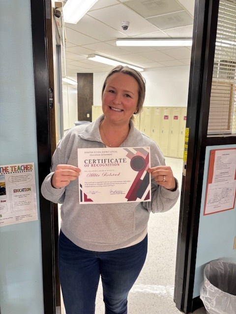 The Sisseton Special Education Department is recognizing staff who go above and beyond for the students they serve. Congratulations to our Staff Star, Allie Rolstad. Allie is a speech language pathologist, and serves students across the district. We are so grateful for all of her positive demeanor, hard work, and dedication to students, staff, and families.
