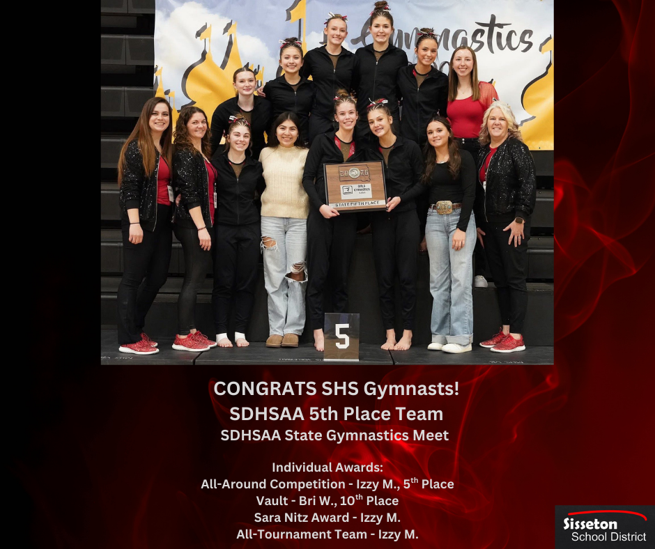 🏅🤸♀️ SHS Gymnastics Shines at State! 🤸♀️🏅 Congratulations to the SHS Gymnastics team on an outstanding performance at the SDHSAA State Gymnastics Meet held February 13–14 in Mitchell, SD! 👏 Team Finish: 5th Place 🏅 🌟 Individual Highlights: 🥇 All-Around: Izzy M. – 5th Place 🏅 🥈 Vault: Bri W. – 10th Place 🏅 🏅 Sara Nitz Award: Izzy M. 🏅 All-Tournament Team: Izzy M. We are incredibly proud of these athletes for their hard work, dedication, and for representing SHS with pride on the state stage! 💙❤️