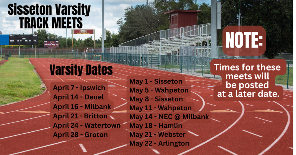 Dates of the Track Meets for the 2026 Girls and Boys Track Meets