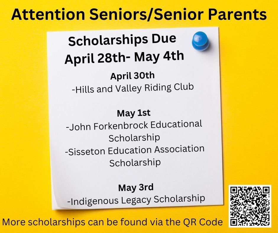 Scholarships Due April 28- May 4th