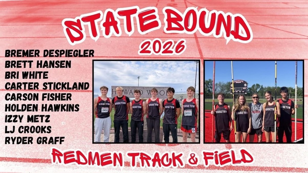 Congratulations to the SHS Track Athletes who qualified to compete at the State Track Meet in Sioux Falls, SD. Qualifying Events Include the Following: 800M (Ryder G., Brett H.), 1600M (Ryder G.), 4x400M Relay (Holden H., Brett H., Carson F., Bremer D.), 4x800M Relay (Ryder G., Brett H., Bremer D, Holden H.), Medley Relay (LJ C., Carson F., Holden H., Ryder G.), High Jump (Izzy M.), Pole Vault (Carter S., LJ C., Izzy M., Bri W.).   SDHSAA 2026 State Track & Field Meet Schedule: https://sdhsaa.com/Athletics/TF-MeetSchedule.pdf SDPB Media Coverage: https://www.sdpb.org/hsactivities/sports/track/ Best of Luck to our Student Athletes!!!